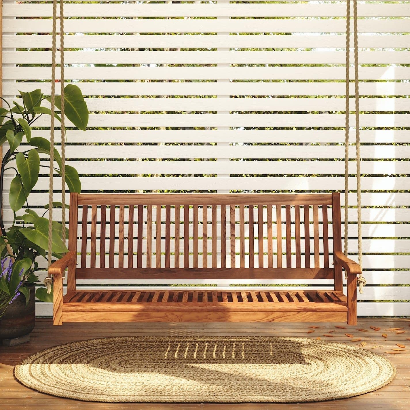 Outdoor Furniture Bench - 5ft Acacia Wood Porch Swing Weather-Resistant